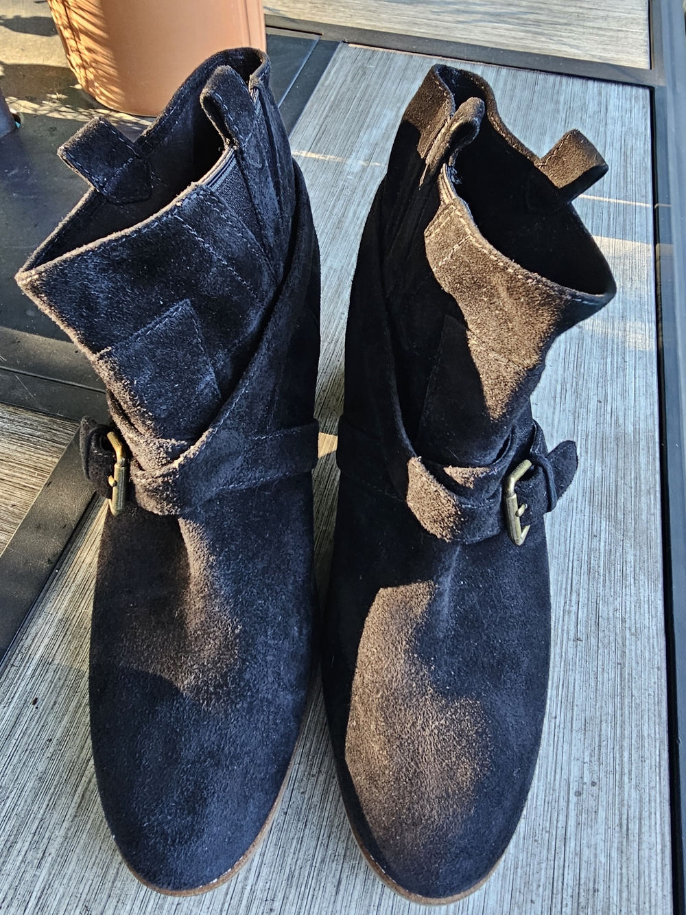 Cole Haan Grand OS Jensynn Black Suede Ankle Boots Booties Buckle Women's 10B